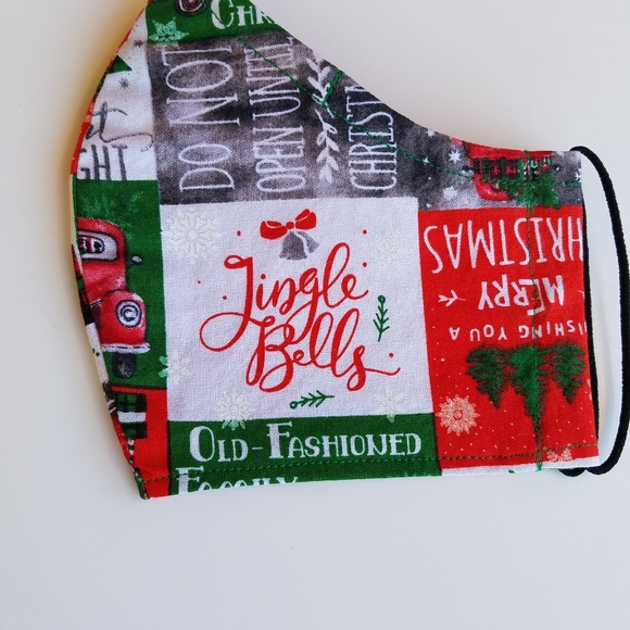 Hand Crafted Face Masks Lot of 3 Christmas/Winter Red/Green Face Masks - Picture 8 of 8